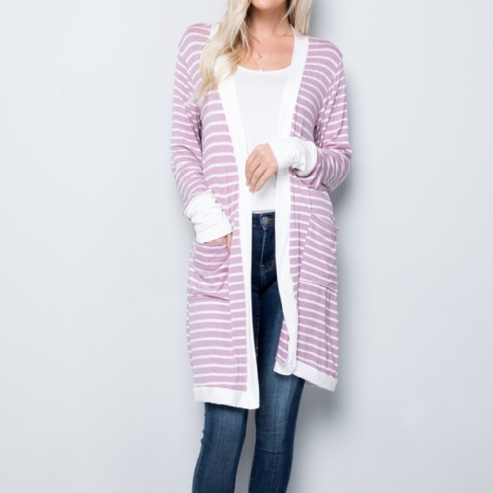 Lavender stripe pocket cardigan